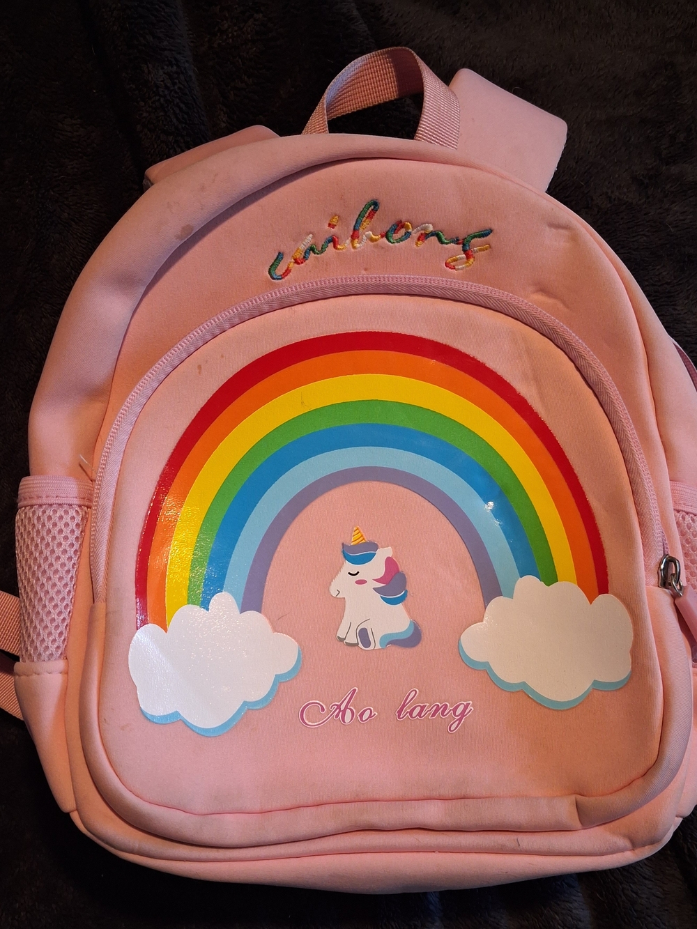 Pink Unicorn Rainbow Kids Backpack with Playful Design